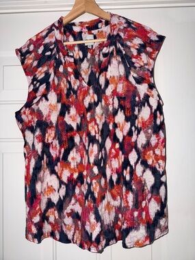 NIC+ZOE Multicolor Sleeveless V-Neck Blouse in Pink, Red, Orange, Navy. Sz XXL